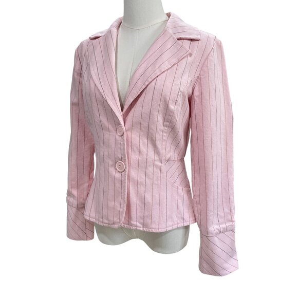 Beau Bois Pink Pinstripe Blazer Fitted Career Workwear Soft Girl Cottagecore - Picture 6 of 10